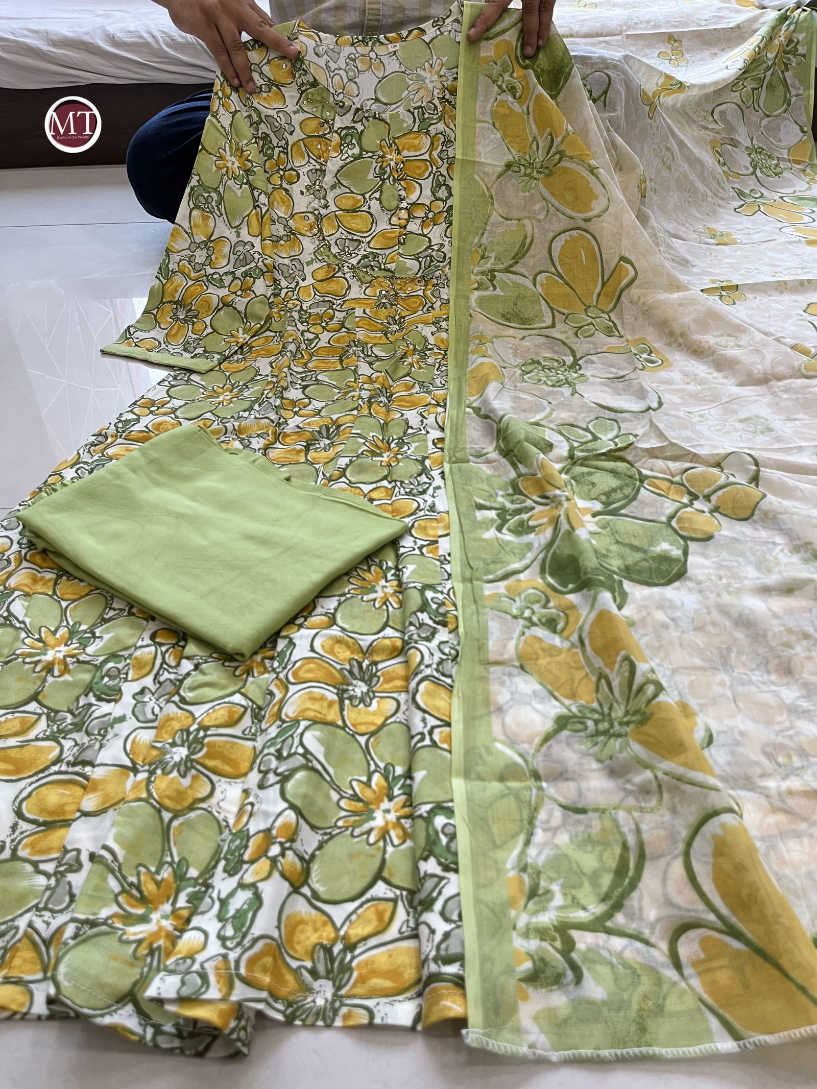 MT Designer Rayon Printed Anarkali Kurti With Bottom Dupatta Wholesale Price In Surat
